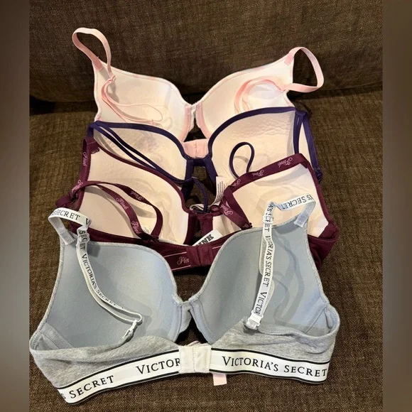 Lot of 4 Victoria's Secret Pink Stripe and Mixed Color Bra Set Size 34C - Picture 2 of 3